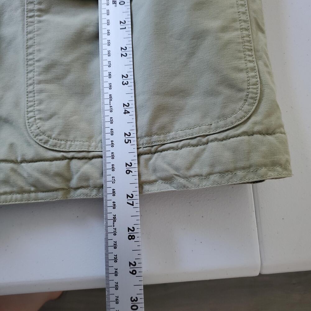 LL Bean Jacket Womens Medium Petite Green Canvas Barn Coat Corduroy Collar Lined - Picture 8 of 9